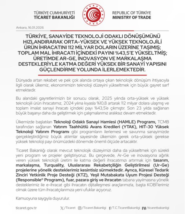 Yüksek Teknoloji İhracatında Dikkat Çeken Yükseliş
